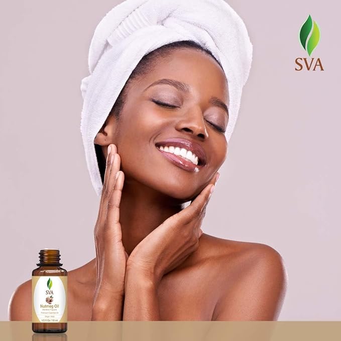 SVA Nutmeg Essential Oil – 1/3 Fl Oz – 100% Natural Nutmeg Oil - for Diffuser, Hair Care, Face, Skin Care, Aromatherapy, Scalp and Body Massage, Soap and Candle Making