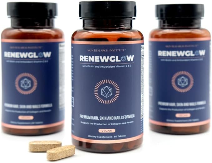 Renewglow Hair Supplement, Proven to Promote Healthy Hair Growth Supports Thicker, Fuller Hair and Healthier Skin, Ages 35 and Up, 2-Pack