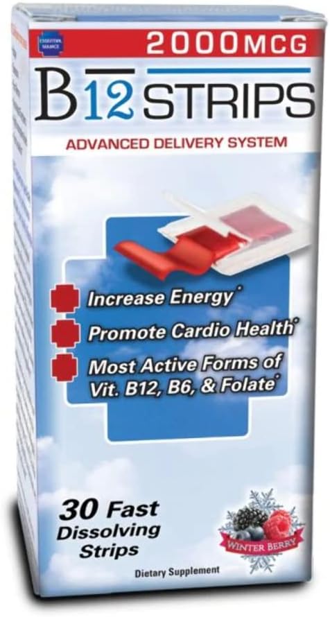 2,000 mcg Methylcobalamin Vitamin B12 Sublingual Energy Strips | Biotin, B6, 5-MTHF L-Methylfolate | Sublingual B12 Vitamins, Folate | Energy, Brain Health, Nerve Function - 30 Strips
