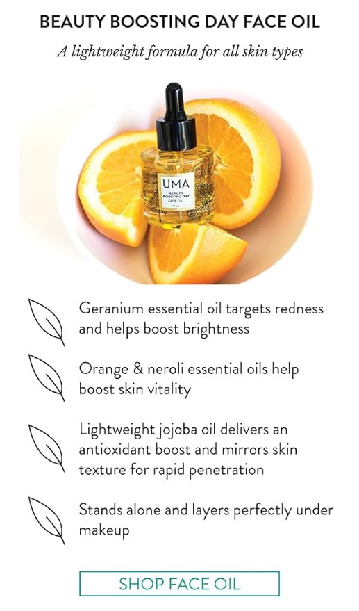 UMA Beauty Boosting Day Face Oil helps in hydrating skin | Ayurvedic moisturizing face oil for sensitive to normal skin types I 100% Organic, Vegan, Paraben-free, & non-toxic (1 fl oz | 30 ml)