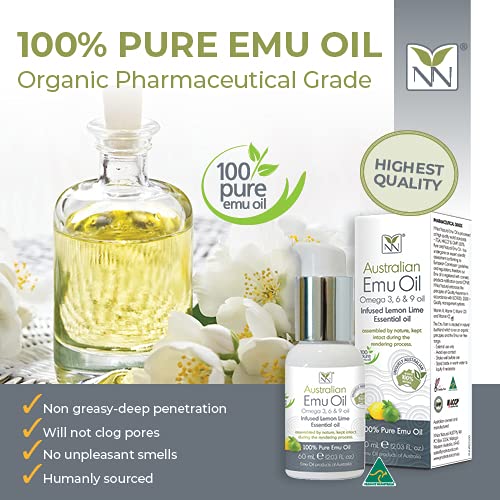 Y-Not Natural Ultra Pure Australian Emu Oil - Luxury Emu Oil 60 mL - Free Range Aboriginal Omega 3, 6 & 9 Infused with Lemon Lime - The Ultimate Moisturizer for Skin, Hair, Nails, and Scalp