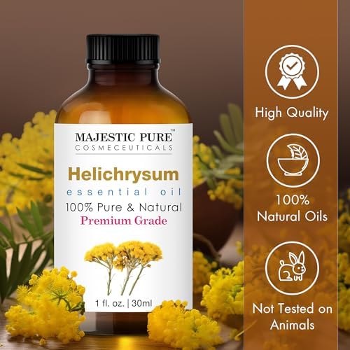 Majestic Pure Helichrysum Essential Oil | 100% Pure and Natural Helichrysum Oil | Premium Grade Essential Oils for Hair Care, Home Diffusers, Skin, Aromatherapy, Massage and Humidifiers | 1 Fl Oz