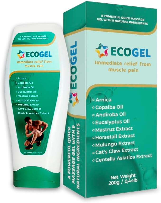 Body Massage Gel; Fast Pain Relief; Sports Injury Gel; Ecogel – Fast-Acting, Natural Formula with 9 Ingredients, Anti-inflammatory for Sore Muscles, Arthritis, Sports Injuries – 200ml.