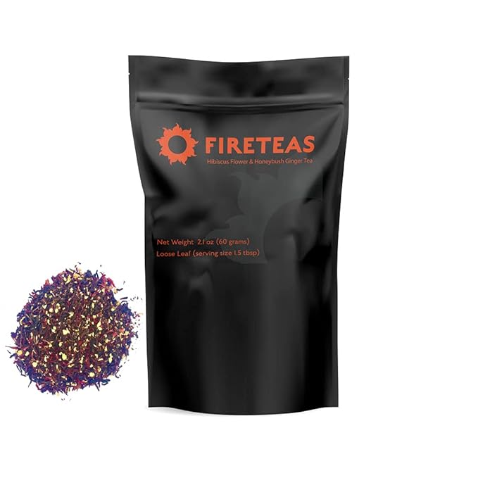 FIRE TEAS Hibiscus Ginger Tea - Organic Hisbiscus Flowers, Ginger Granules - Tasty, Anti Oxidant Rich Blended Loose Leaf Tea -