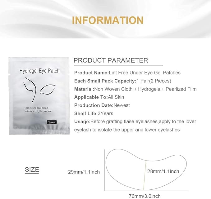 Eyelash Extension Gel Pads Kit - Lint Free False Eyelash Lash Extension Makeup Eye Gel Pads (200Pack)