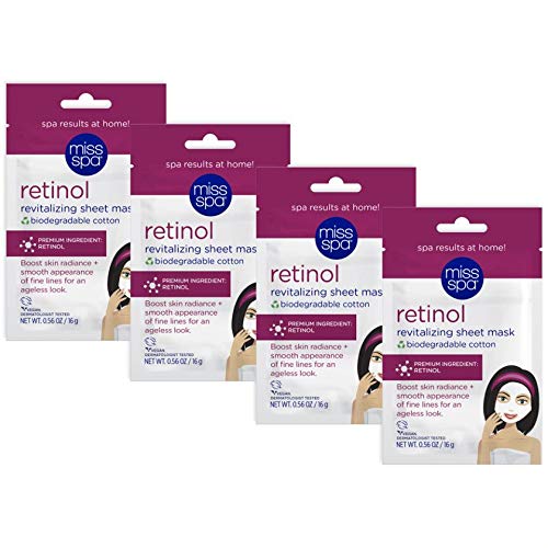 Miss Spa Anti-Aging Facial Sheet Mask, 4 Pack, Smooths Appearance of Fine Lines and Dark Spots, Hydrating and Revives Skin