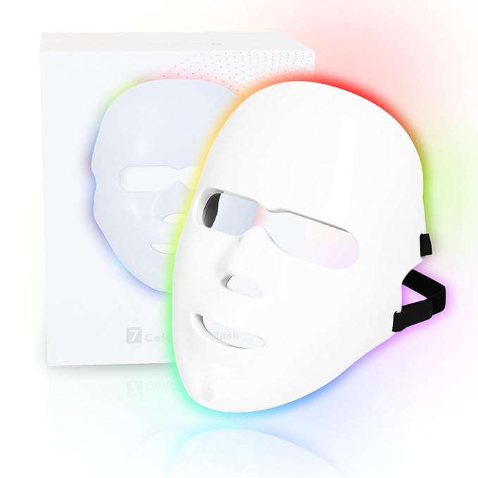 7 Colors L E D Face Mask Light Therapy, Red&Blue Light Therapy for Face,7 Colors Facial Light Therapy Mask, Skin Care Salon at Home, Portable, Rechargeable