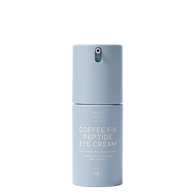 SWEET JULY SKIN Coffee Fix Peptide Eye Cream, Jamaican Blue Mountain Coffee, Peptides, Squalane, Hyaluronic Acid, Depuff and Blur, Clean, Fragrance Free, 0.5 Fl. oz