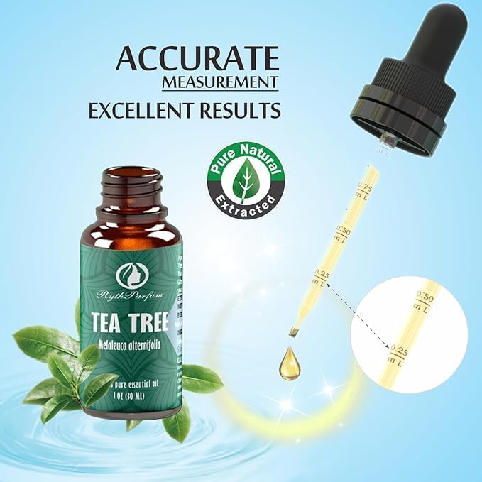 Pure Tea Tree Oil 30ML with 𝐆𝐫𝐚𝐝𝐮𝐚𝐭𝐞𝐝 𝐄𝐲𝐞 𝐃𝐫𝐨𝐩𝐩𝐞𝐫 - Therapeutic Grade for Skin, Hair, Face,Toenails | 100% Natural Melaleuca Tea Tree Essential Oil for Face,Piercings, Scalp