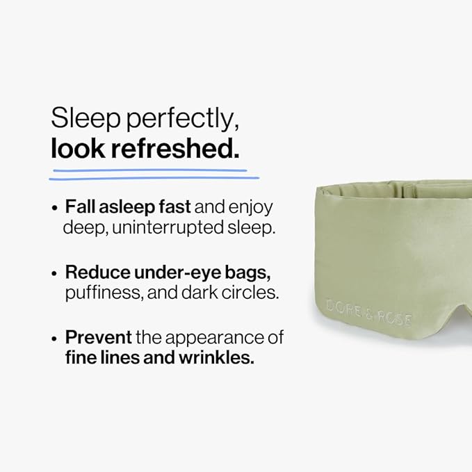 Dore & Rose Deep Sleep Mask Light Blocking, 23 Momme Mulberry Silk Eye Mask, Ultra Soft, Adjustable - Travel Sleeping Mask for Men & Women - Olive