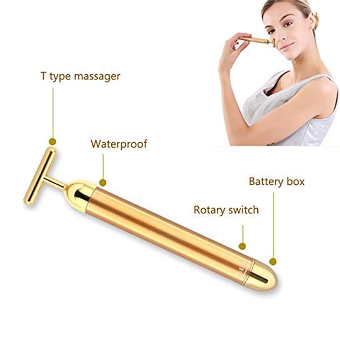 Beauty Bar 24k Golden Pulse Facial Massager, T-Shape Electric Sign Face Massage Tools for Sensitive Skin Face Pull Tight Firming Lift