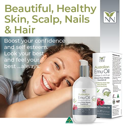 Y-Not Natural Ultra Pure Australian Emu Oil - Luxury, Hospital Grade Emu Oil 200 mL | Free Range Aboriginal Omega 3, 6 & 9 Oil Infused with Rose Wardia - The Ultimate Moisturizer for Skin, Hair, Nails, and Scalp
