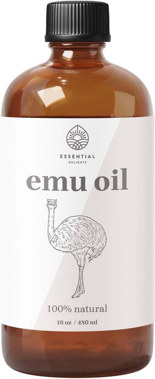 Emu Oil by Essential Delights - Premium Carrier Oil for Skin, Face, Body, Hair Revitalization, and Essential Oil Dilution (16 Fl.Oz.)