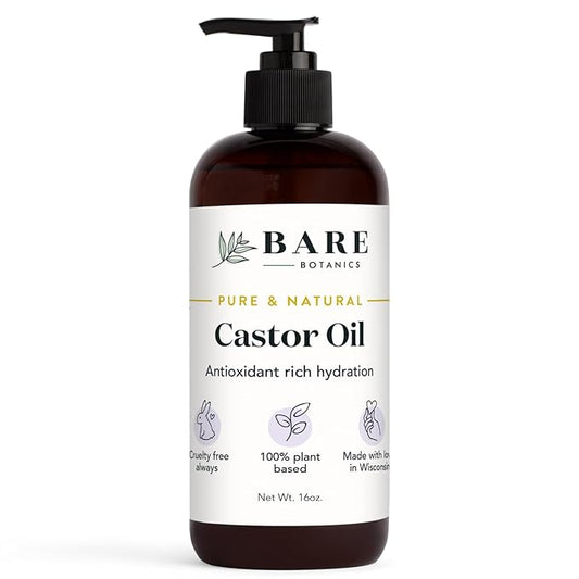 BARE BOTANICS 100% Pure Castor Body Oil 16 oz - Hexane Free & Natural for All Over Moisturization - Multipurpose Carrier Oil for DIY - Hydrate Dry Skin, Hair & Body - Vegan & Cruelty Free Beauty