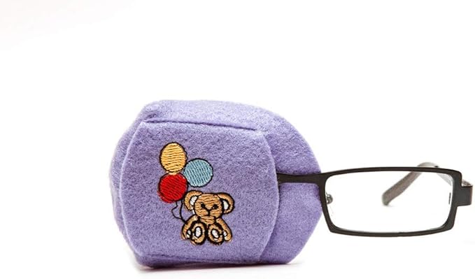 Eye patch for kids to treat Amblyopia / Lazy eye - Teddy bear with balloons, Orthoptic cloth eye patch which slides over glasses