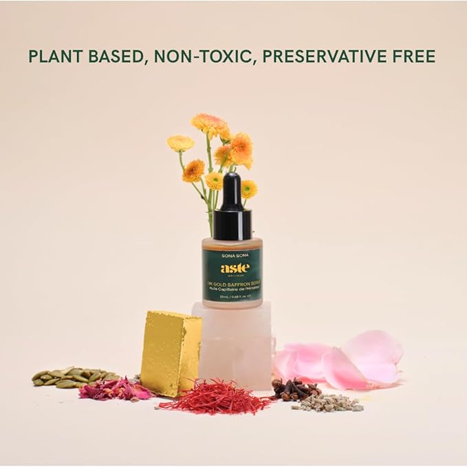 24K Gold Saffrom Serum - Natural, Vegan Anti-Aging Face Serum for Radiant Skin, Deep Hydration & Skin Repair, Ayurvedic with Saffron, Rose, Lavender & Pumpkin Seed (0.68 oz)