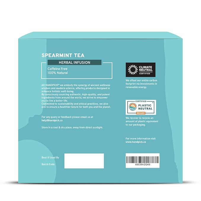 HANDPICK, Spearmint Tea Bags (100 Herbal Tea Bags) |Refreshing Mint Tea | Non-GMO, Gluten Free | Round Eco-Conscious Teabags