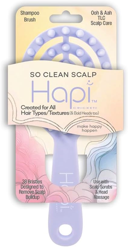 Cricket Hapi So Clean Scalp Massager Brush – Silicone Scrubber & Exfoliator for Hair & Scalp Care, 38 Firm Tapered Teeth, Shampoo Brush for Shower & Salon - Light Purple