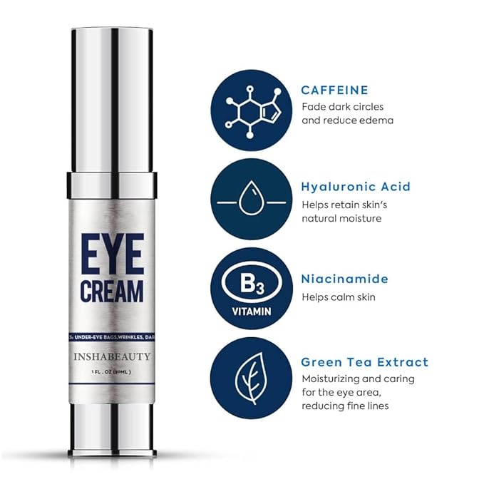 Revitalizing Eye Cream with Hyaluronic Acid, Caffeine, Green Tea - Anti-Wrinkle, Dark Circles,beauty,Firming, Puffiness, Reduce Under Eye Bags, 1 fl oz