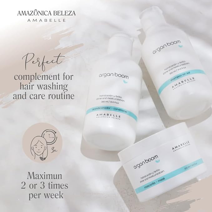 AMAZONICA BELEZA Argan Oil Hair Mask for Intense Moisturizing and Nourishment, Hydrate & Repair Moisture Hair Mask for Dry Hair, Mascarilla Hidratante con Vitamina E,10. Oz