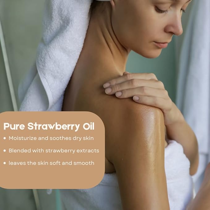 Strawberry Body Oil, Natural Body Oil For Women, Shower and Bath Perfume, Hydrating & Deep Moisturizing, Reduce Dry Skin, Long Lasting Fragrance, Vegan - 4 fl. oz