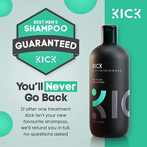 Kick Mens Shampoo - Peppermint & Tea Tree for Oil Control - Sulfate-Free, Refreshing Formula - Anti-Dandruff and Scalp Soothing - Shampoo for Oily Hair - Cruelty-Free - 17oz
