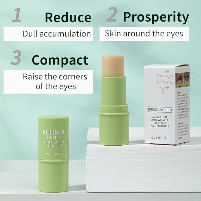 2 Pcs Retinol Eye Cream Stick，Moisturizing Eye Cream Stick for Fine Lines, Wrinkles, Dark Circles and Puffy Eyes，Eye Treatment Cream，0.21 FL OZ Each