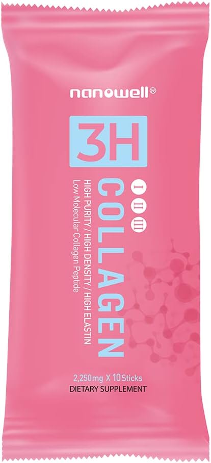 3H Collagen Peptide Powder - Types I, II, & III with Vitamin C, Hydrolyzed Elastin Peptide & Hyaluronic Acid - Supports Hair, Skin, Nails, Joints & Bones - 60 Sticks, 30 Day Supply