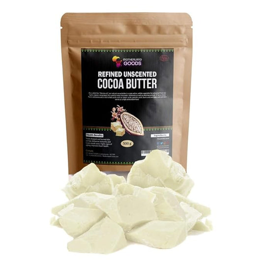 Deodorized Cocoa Butter Chunks - Refined Unscented Cacao From Ghana - Organic Body Moisturizer for Sensitive Skin, Anti-Aging, Scars & for DIY & Craft Projects - (8 Oz- No Smell)