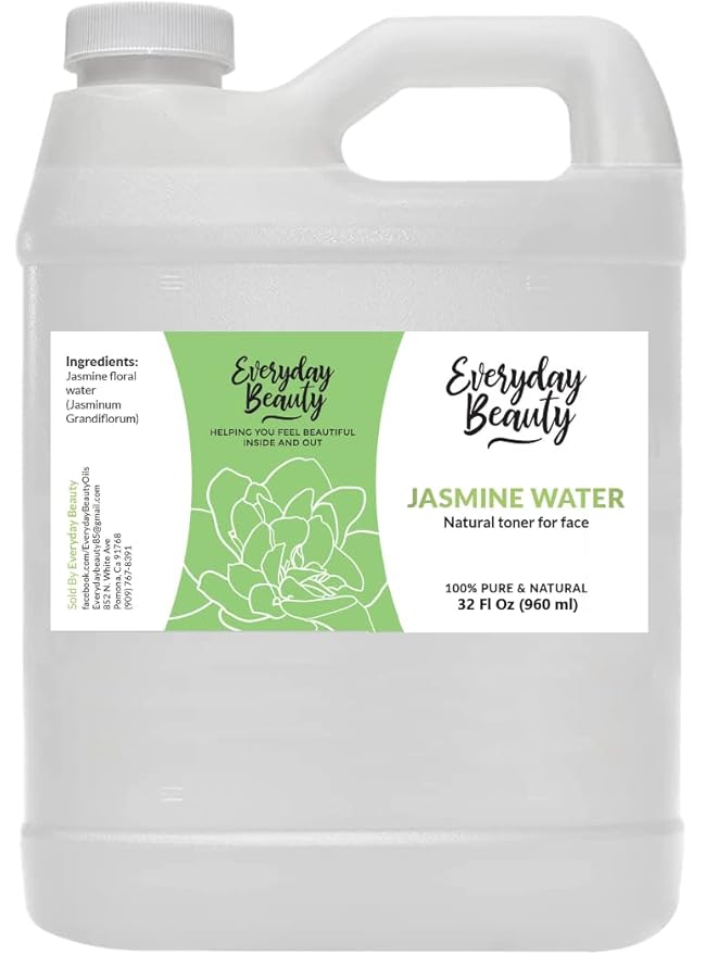 Jasmine Water Facial Toner - Bulk 32 Fl Oz - All Natural Hydrating Spray Mist for Face and Hair - 100% All Natural Jasmine Water Hydrosol