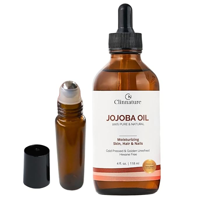 Jojoba Golden Oil – 100% Pure & Cold Pressed for Hair, Nails & Skin | Jojoba Oil with Vitamin E for Moisturizing & Repair | Face & Body Oil with Dropper & Roller Applicator
