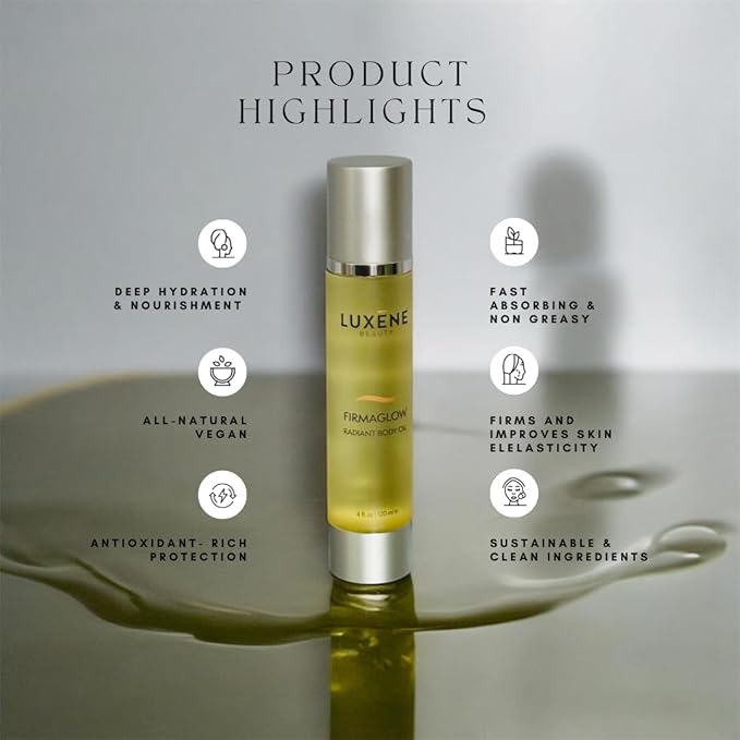 Luxene Beauty Firmaglow Radiant Body Oil - Natural Dry Skin Moisturizer, Body Oil with Green Tea, Hydrating Skin Care for Unisex - Body Care