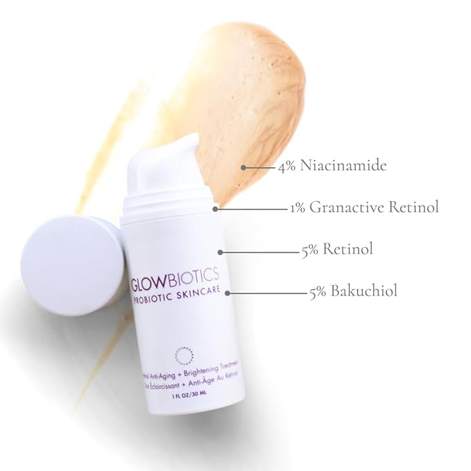 Glowbiotics Retinol Anti-Aging + Brightening Treatment: Reduces Fine Lines, Wrinkles & Sun Damage, Firms, Tightens, and Brightens Skin with Niacinamide & Bakuchiol, 1 Fl Oz