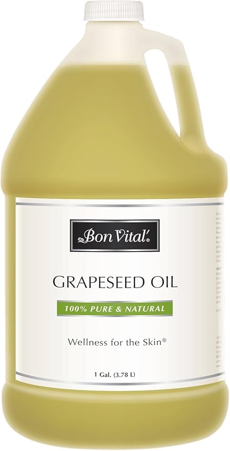 Bon Vital' Grapeseed Oil, 100% Pure Skin Toner and Massage Oil, For Hair Care, Aromatherapy, and Massage, Helps Reduce Wrinkles and Prevents Premature Aging, Skin Moisturizer, 1 Gal, Label may Vary
