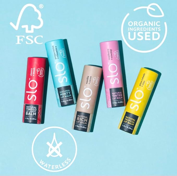 Slo | Natural Lip Balm - All Natural Ingredients, Vegan & Cruelty Free, Hydrating & Soothing, Plastic Free, Paper Packaging | Vanilla + Cacao, (0.28oz/8g)