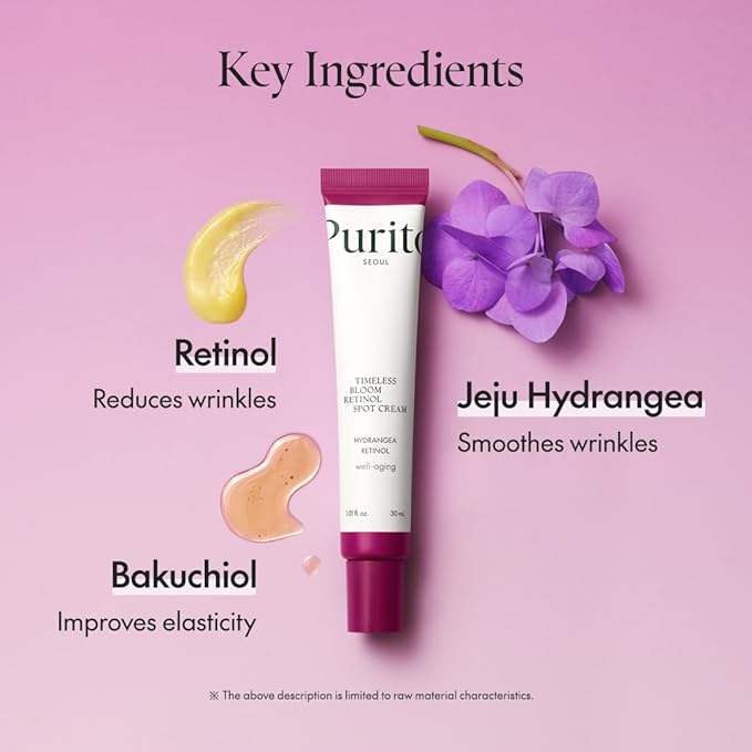 PURITO SEOUL Timeless Bloom Retinol Spot Cream, Korean Jeju Hydrangea, for Sensitive Skin, Retinol Cream, Wrinkle Reduction, Anti Aging Face Cream, K-Beauty, 30ml 1fl.oz
