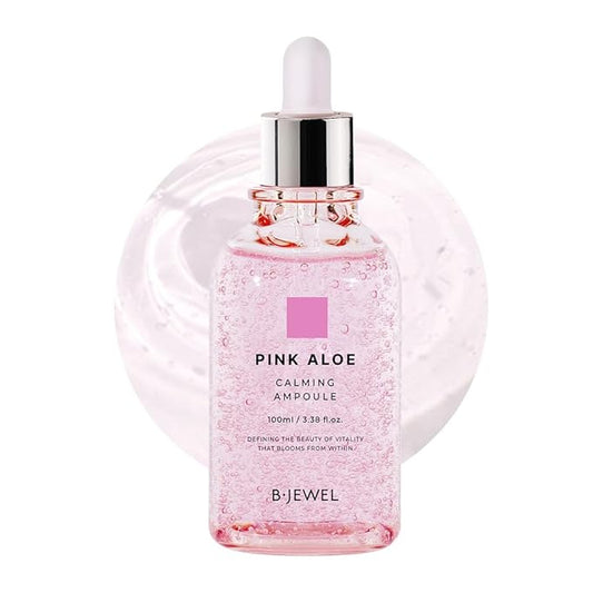 BJEWEL Korean Skincare Pink Aloe Calming Ampoule 100ml – 72-Hour Hydration With Rare Pink Aloe & Centella – Soothing Serum for Sensitive Skin With Tea Tree, Fast-Absorbing & Non-Irritating Formula