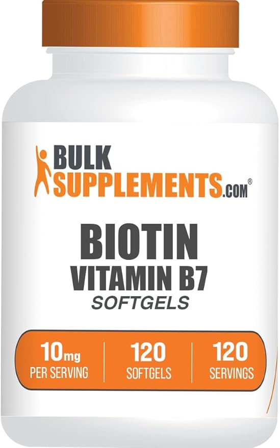 BulkSupplements.com Biotin 10000mcg Softgels - Vitamin B7, Biotin Vitamins for Hair, Skin and Nails, Biotin Supplement - Gluten Free, 1 Softgel per Serving, 120 Count (Pack of 1)