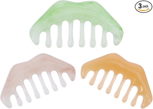 Healifty Resin Massage Comb 3Pcs - Guasha Scalp Comb, Handheld Gua Sha Scraping Massage Tool for Head Caring, Relax (Green & Yellow & Apricot)