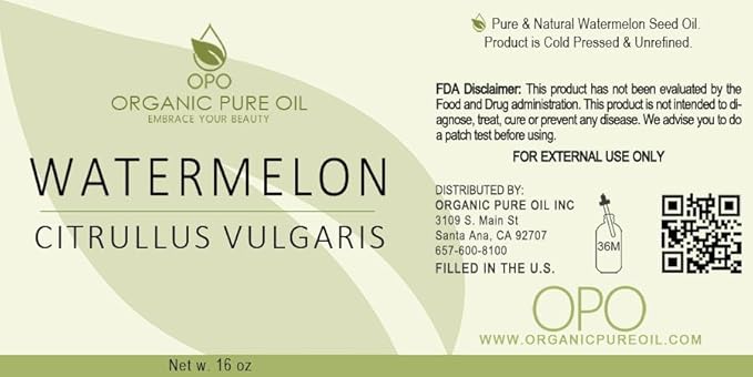 Watermelon Seed Oil - 16 oz - Pure, All Natural, Non-GMO, Unrefined, Carrier Oil - for Hair, Skin, Nails, Body, Feet, Arms, Legs, Dry Skin and More
