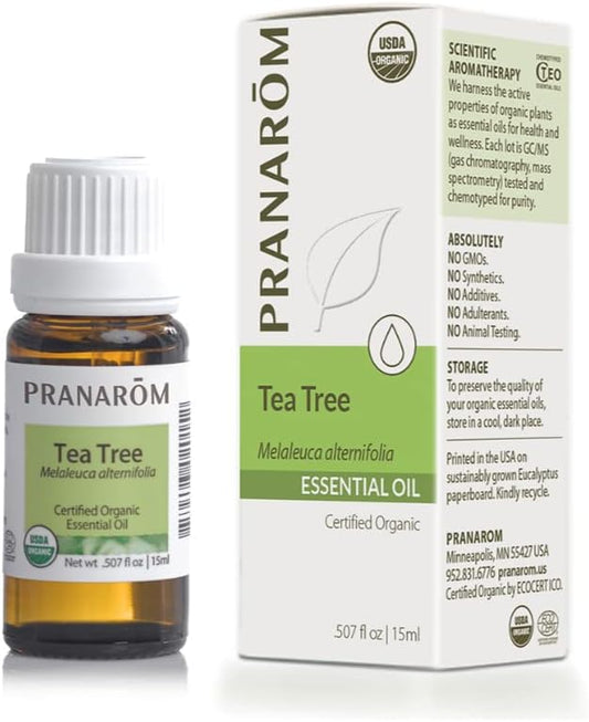 Pranarom USDA Certified Organic Tea Tree Essential Oil (15ml), 100% Pure Undiluted Therapeutic Grade from Zimbabwe for Aromatherapy, Diffuser, Healthy Skin & Hair, Massage, Relaxation