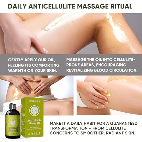 Anti Cellulite Massage Oil (8 oz) - 100% Natural Anti Cellulite Oil for Thighs and Butt Firming - Skin Tightening Oil for Loose Skin with Grapefruit, Lemon & Sweet Orange Essential Oils