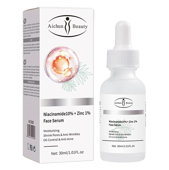 AICHUN BEAUTY Face Serum Eye Essence Anti-Wrinkles Anti-Acne Oil-Control Anti-Freckle Refreshing Moisturizing Purifying Shrink Pores 30ml 1.01FL.oz (Niacinamide10% + Zinc 1% Face Serum)