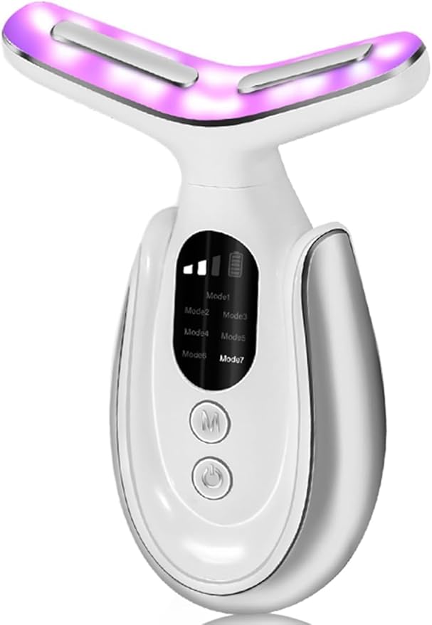 7-in-1 Portable Facial Massager for Enhanced Face, Neck Face Massager, Neck and Shoulder Care with Vibrating and Warming Function - Silver White