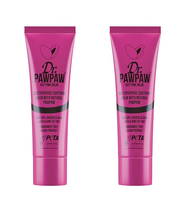Dr. PawPaw Hot Pink Multipurpose Tinted Set - Lip Moisturizer with Buildable Color - Natural Tinted Lip Balm - Balm for Sensitive Skin - 2 pc