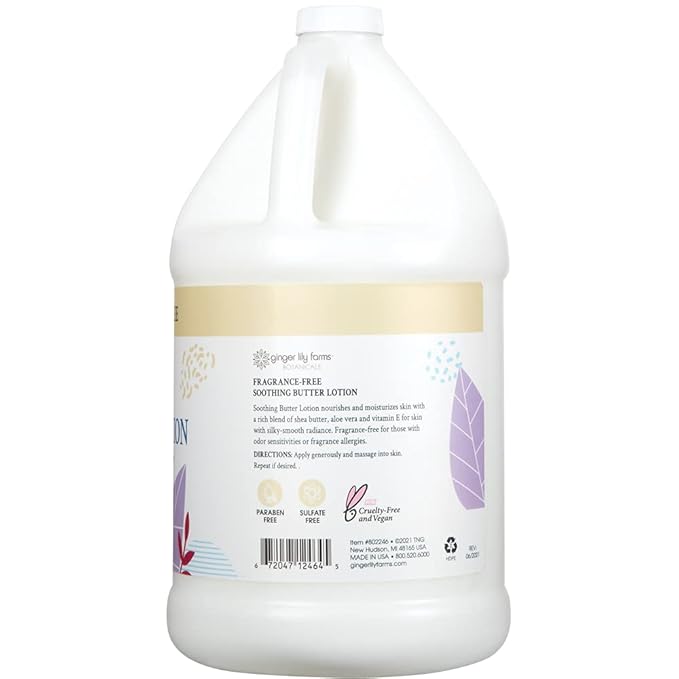 Ginger Lily Farms Botanicals Soothing Butter Lotion for Dry, Sensitive Skin, 100% Vegan & Cruelty-Free, Fragrance Free, 1 Gallon Refill (Pack of 4)