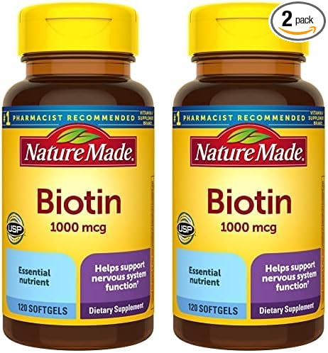 Nature Made Biotin 1000 mcg, Dietary Supplement Supports Healthy Hair & Skin, 120 Softgels, 120 Day Supply (Pack of 2)