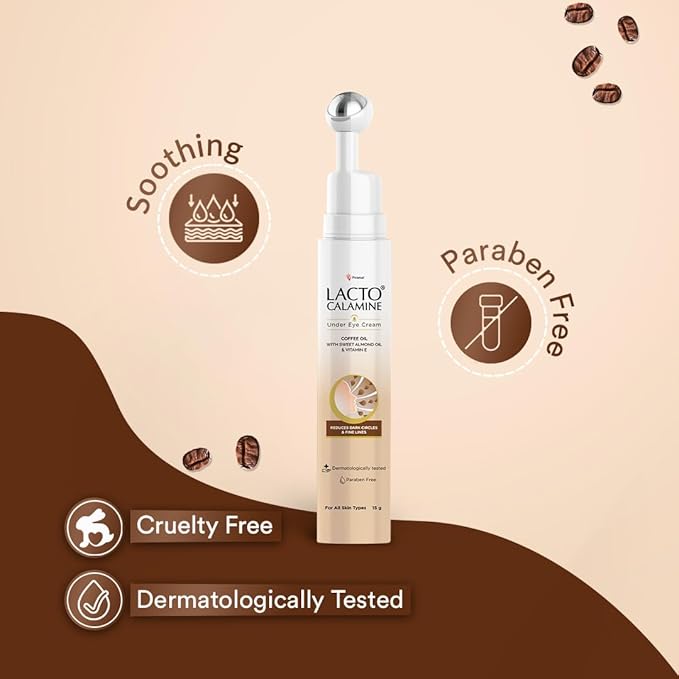 Under Eye Cream For Dark Circles for Women & Men | Fine Lines & Puffy Eyes With Cooling Massage Roller | 15g | With Coffee Oil, Multi-Peptides, Niacinamide, & Vitamin E