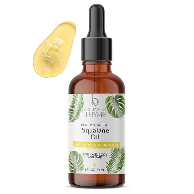 Brittanie's Thyme Squalane Skin Moisturizing Oil 2oz | 100% Plant Derived Squalane for Face, Skin & Hair | Luxurious Formula, Lightweight Formula for Hydration