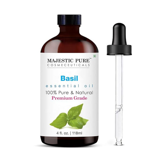 MAJESTIC PURE Basil Essential Oil | 100% Pure and Natural Basil Oil | Premium Grade Essential Oils for Hair Care, Home Diffusers, Skin, Aromatherapy, Massage and Humidifiers | 4 Fl Oz
